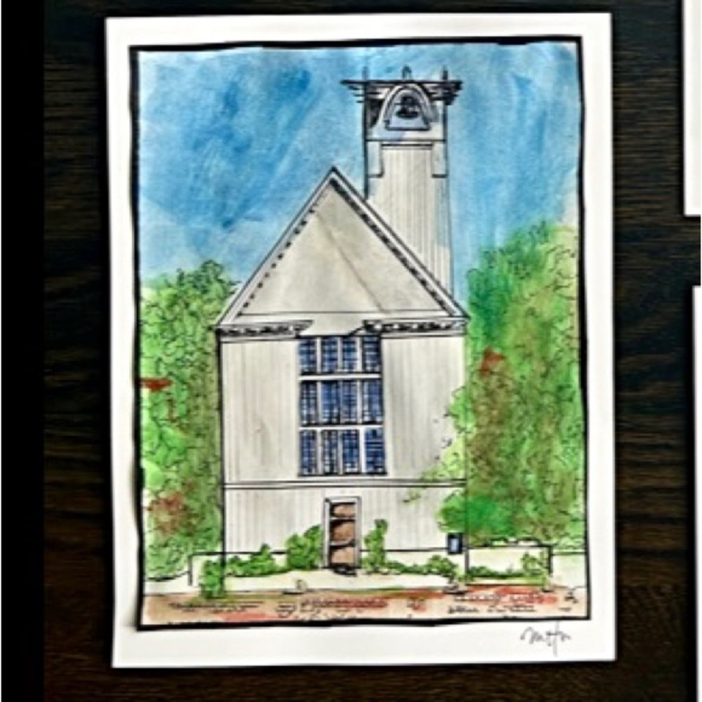 The chapel at seaside Florida watercolor and ink print signed/numbered 8.5x11in